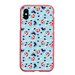 Чехол iPhone XS Max матовый Hockey Pattern, цвет: 3D-красный