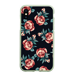 Чехол iPhone XS Max матовый Розы, цвет: 3D-салатовый