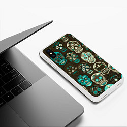 Чехол iPhone XS Max матовый Черепа с узорами, цвет: 3D-белый — фото 2