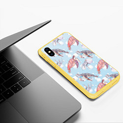Чехол iPhone XS Max матовый Подводный мир черепахи медузы, цвет: 3D-желтый — фото 2