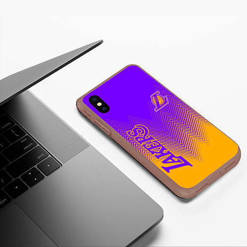 Чехол iPhone XS Max матовый LOS ANGELES LAKERS ЛЕЙКЕРС / 3D-Коричневый – фото 3