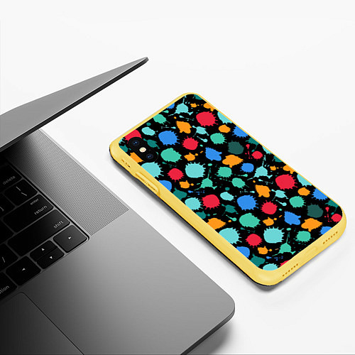 Чехол iPhone XS Max матовый Брызги красок / 3D-Желтый – фото 3