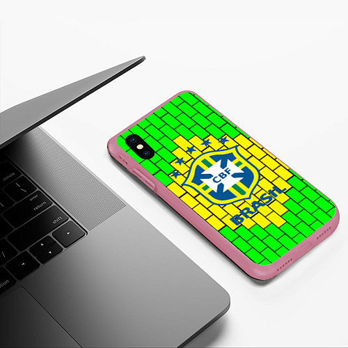 Чехол iPhone XS Max матовый Сборная Бразилии / 3D-Малиновый – фото 3