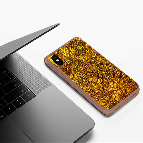 Чехол iPhone XS Max матовый Сусальное золото / 3D-Коричневый – фото 3