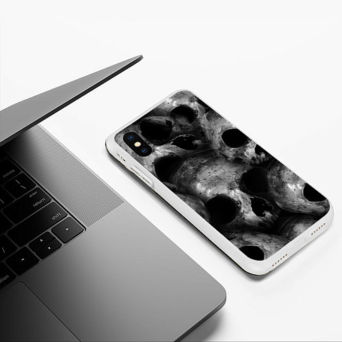 Чехол iPhone XS Max матовый Груда черепов / 3D-Белый – фото 3