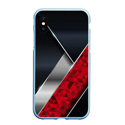 Чехол iPhone XS Max матовый 3D BLACK AND RED METAL, цвет: 3D-голубой