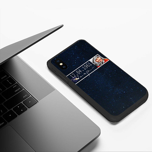 Чехол iPhone XS Max матовый Гагарин автограф / 3D-Черный – фото 3