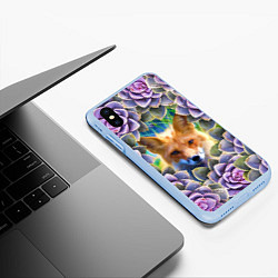 Чехол iPhone XS Max матовый Лиса среди цветов, цвет: 3D-голубой — фото 2