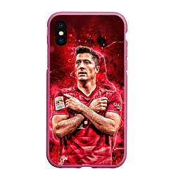 Чехол iPhone XS Max матовый Левандовски Lewandowski 9, цвет: 3D-малиновый