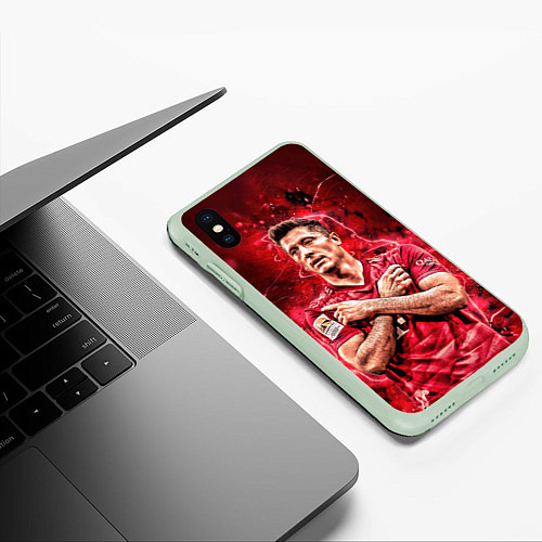 Чехол iPhone XS Max матовый Левандовски Lewandowski 9 / 3D-Салатовый – фото 3