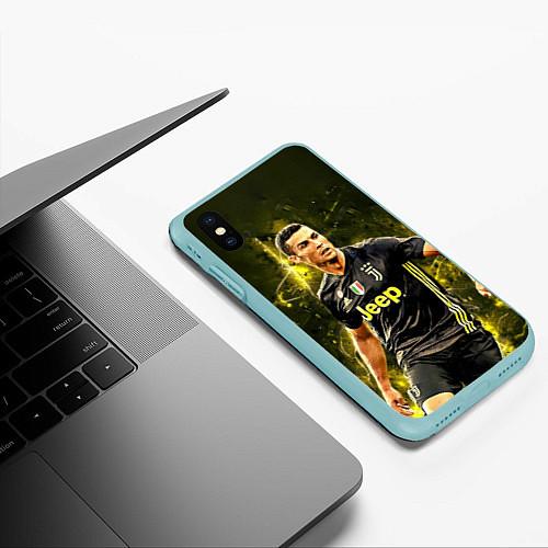 Чехол iPhone XS Max матовый Cristiano Ronaldo Juventus / 3D-Мятный – фото 3