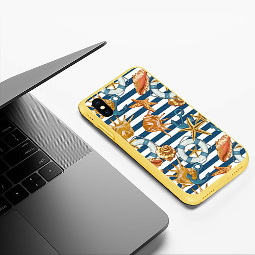 Чехол iPhone XS Max матовый Тельняшка / 3D-Желтый – фото 3