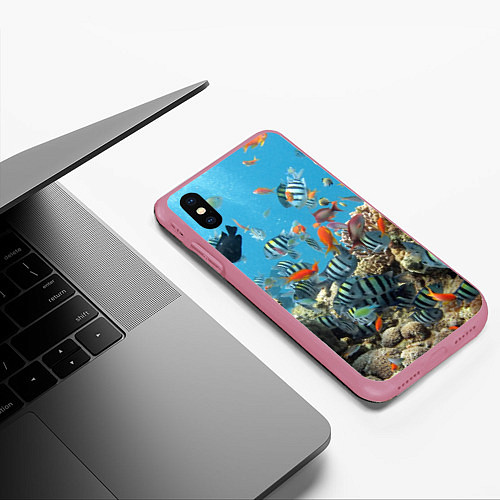 Чехол iPhone XS Max матовый Коралловые рыбки / 3D-Малиновый – фото 3