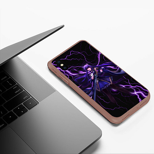 Чехол iPhone XS Max матовый Keqing Genshin Impact Молния / 3D-Коричневый – фото 3