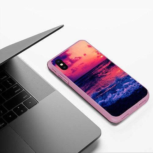 Чехол iPhone XS Max матовый Закат на берегу / 3D-Розовый – фото 3