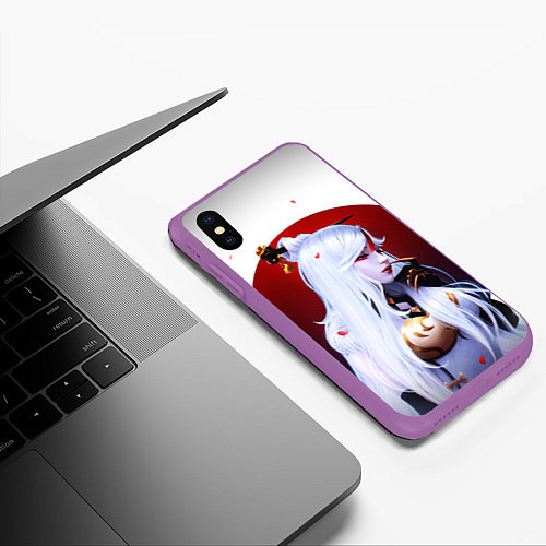 Чехол iPhone XS Max матовый GENSHIN IMPACT НИН ГУАН / 3D-Фиолетовый – фото 3