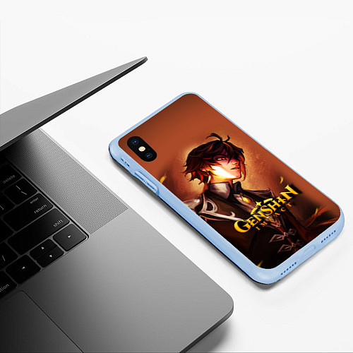 Чехол iPhone XS Max матовый GENSHIN IMPACT ZHONGLI / 3D-Голубой – фото 3