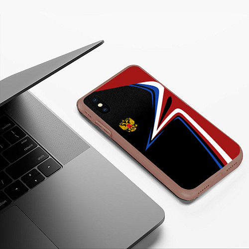 Чехол iPhone XS Max матовый РОССИЯ RUSSIA UNIFORM / 3D-Коричневый – фото 3