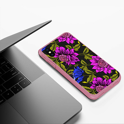 Чехол iPhone XS Max матовый Цветочный Паттерн / 3D-Малиновый – фото 3