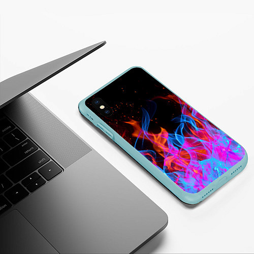 Чехол iPhone XS Max матовый ТРИ ОГНЯ FIRE СИНИЙ ОГОНЬ / 3D-Мятный – фото 3