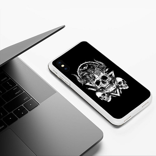 Чехол iPhone XS Max матовый Черепа и Вороны Skulls Raven / 3D-Белый – фото 3