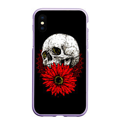 Чехол iPhone XS Max матовый Череп и Красный Цветок Skull, цвет: 3D-светло-сиреневый