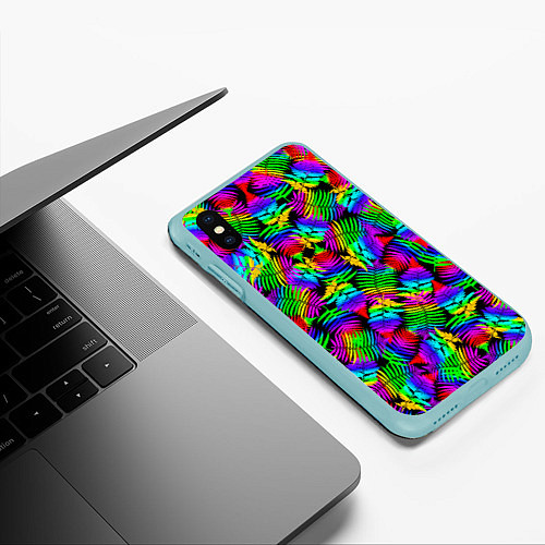 Чехол iPhone XS Max матовый Неоновый папоротник / 3D-Мятный – фото 3