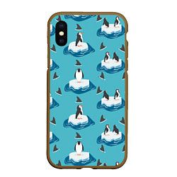 Чехол iPhone XS Max матовый Пингвины, цвет: 3D-коричневый