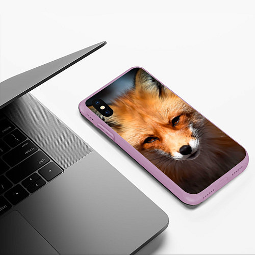 Чехол iPhone XS Max матовый Хитрая лисица / 3D-Сиреневый – фото 3