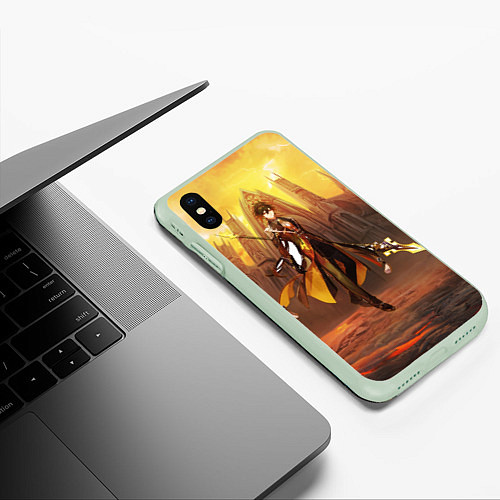 Чехол iPhone XS Max матовый GENSHIN INPACT, Zhong li / 3D-Салатовый – фото 3