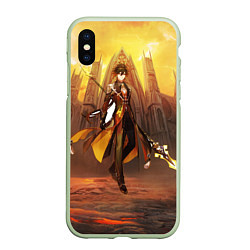 Чехол iPhone XS Max матовый GENSHIN INPACT, Zhong li, цвет: 3D-салатовый