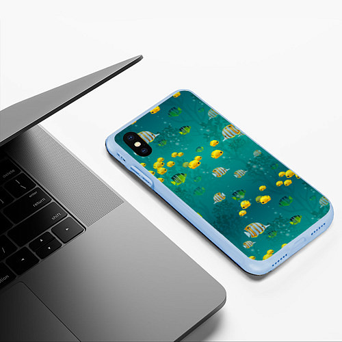 Чехол iPhone XS Max матовый Подводный мир Рыбки / 3D-Голубой – фото 3