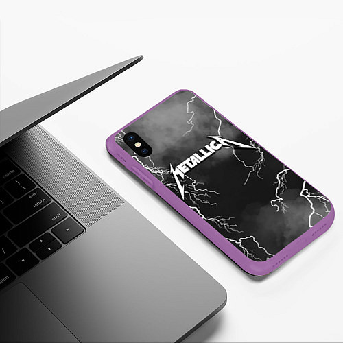 Чехол iPhone XS Max матовый METALLICA РАЗРЯД МОЛНИИ / 3D-Фиолетовый – фото 3