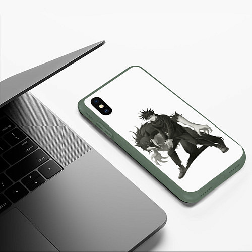 Чехол iPhone XS Max матовый Фушигуро Мегуми / 3D-Темно-зеленый – фото 3