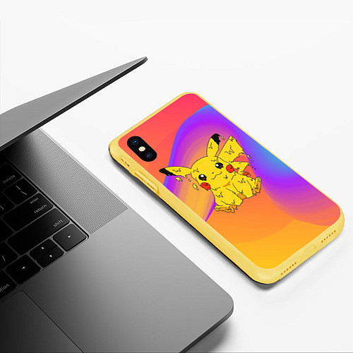 Чехол iPhone XS Max матовый Пикачу капелька / 3D-Желтый – фото 3