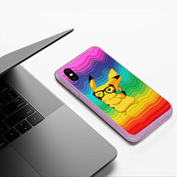 Чехол iPhone XS Max матовый Пикачу в очках, цвет: 3D-сиреневый — фото 2