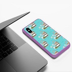Чехол iPhone XS Max матовый Панда на рыбалке, цвет: 3D-фиолетовый — фото 2