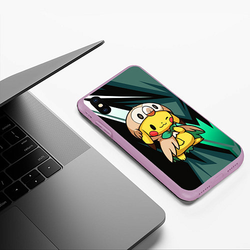 Чехол iPhone XS Max матовый Пикачу в костюме совы / 3D-Сиреневый – фото 3