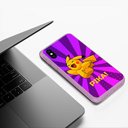 Чехол iPhone XS Max матовый Радостный Пикачу, цвет: 3D-сиреневый — фото 2