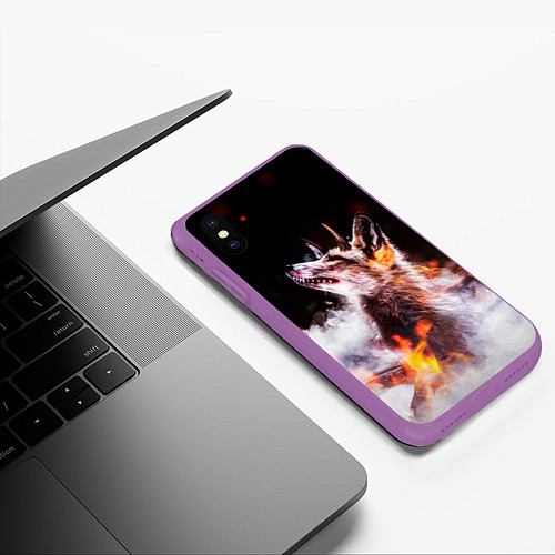 Чехол iPhone XS Max матовый Лиса с рогами / 3D-Фиолетовый – фото 3