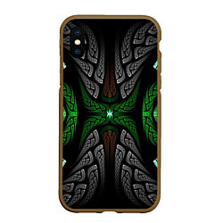 Чехол iPhone XS Max матовый Серо-Зеленые Узоры, цвет: 3D-коричневый