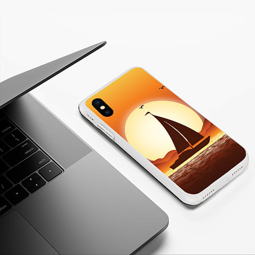 Чехол iPhone XS Max матовый Кораблик на закате / 3D-Белый – фото 3