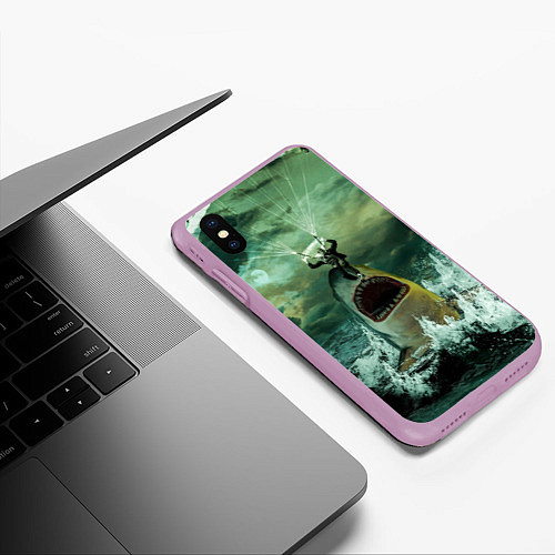 Чехол iPhone XS Max матовый Shark Attack Акула атакует / 3D-Сиреневый – фото 3
