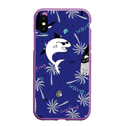 Чехол iPhone XS Max матовый Акула и серфинг, цвет: 3D-фиолетовый