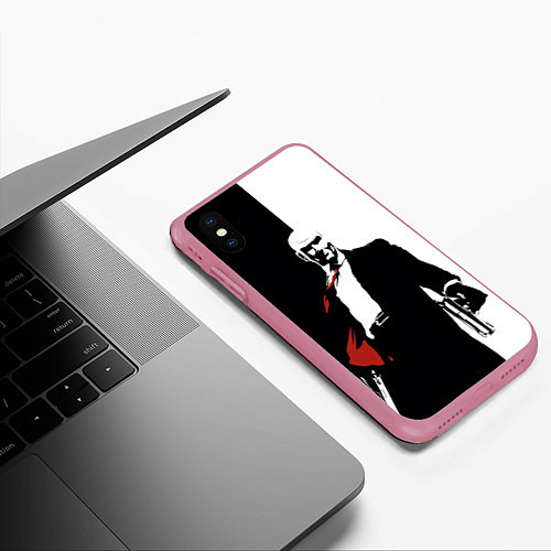 Чехол iPhone XS Max матовый Hitman BW / 3D-Малиновый – фото 3