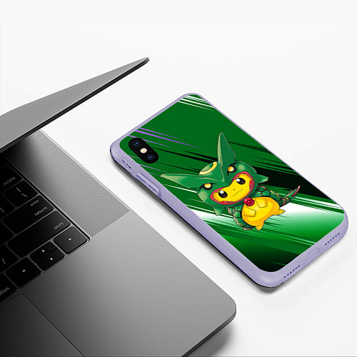Чехол iPhone XS Max матовый Пикачу - дракон / 3D-Светло-сиреневый – фото 3