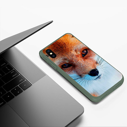 Чехол iPhone XS Max матовый Мордочка лисы / 3D-Темно-зеленый – фото 3