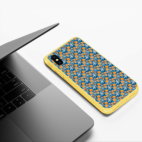 Чехол iPhone XS Max матовый АПЕЛЬСИННЫЙ ПАТТЕРН ФРУКТЫ / 3D-Желтый – фото 3