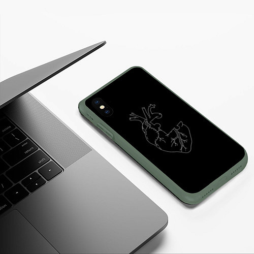Чехол iPhone XS Max матовый Сердце / 3D-Темно-зеленый – фото 3