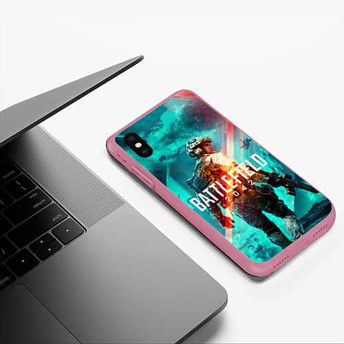 Чехол iPhone XS Max матовый Battlefield 2042 / 3D-Малиновый – фото 3